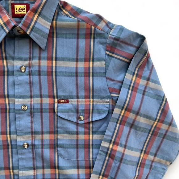 Vintage Lee Plaid Western Dress Shirt Cowboy Button Down Rodeo Ranch Blue Red M - Picture 3 of 9